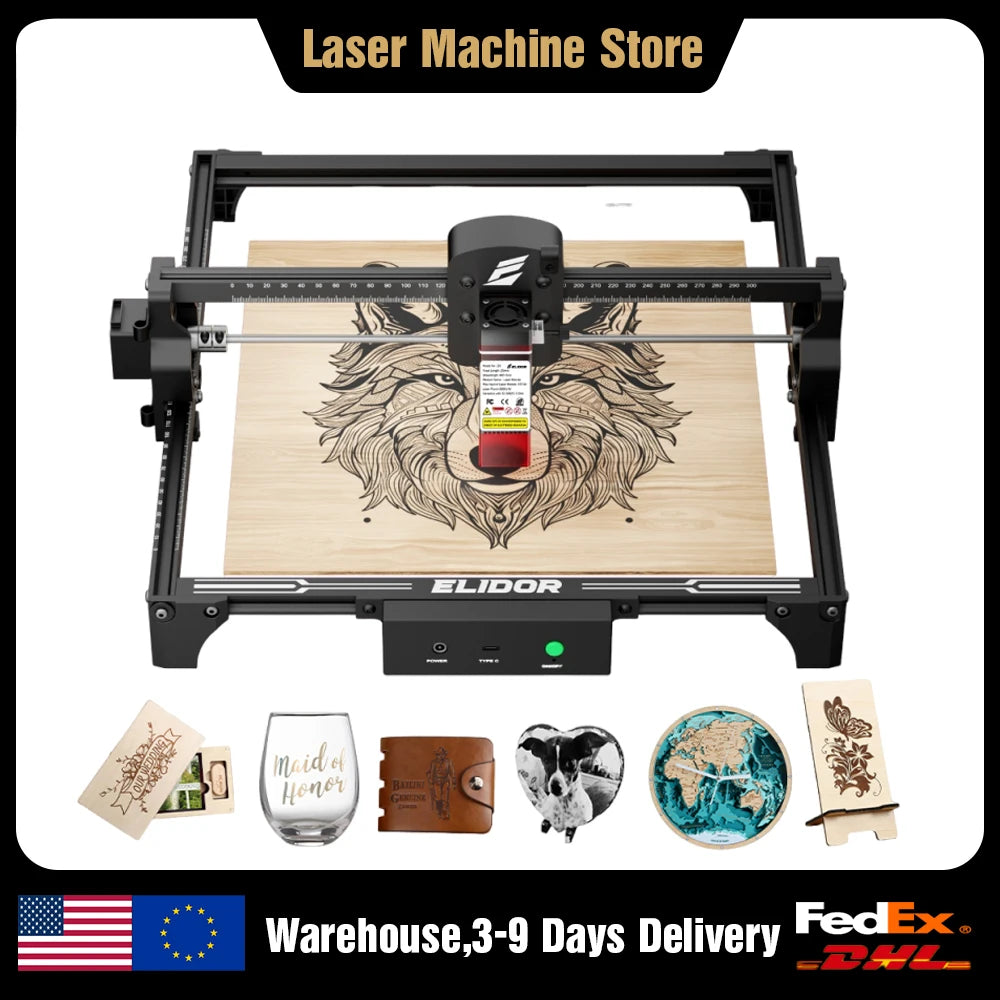 ELIDOR Z6 6W Laser Engraver Machine CNC Wood Marking Cutter 300X300mm Laser Cutting Machine Diode for Home DIY Logo Engraving Elk-Valley 3D