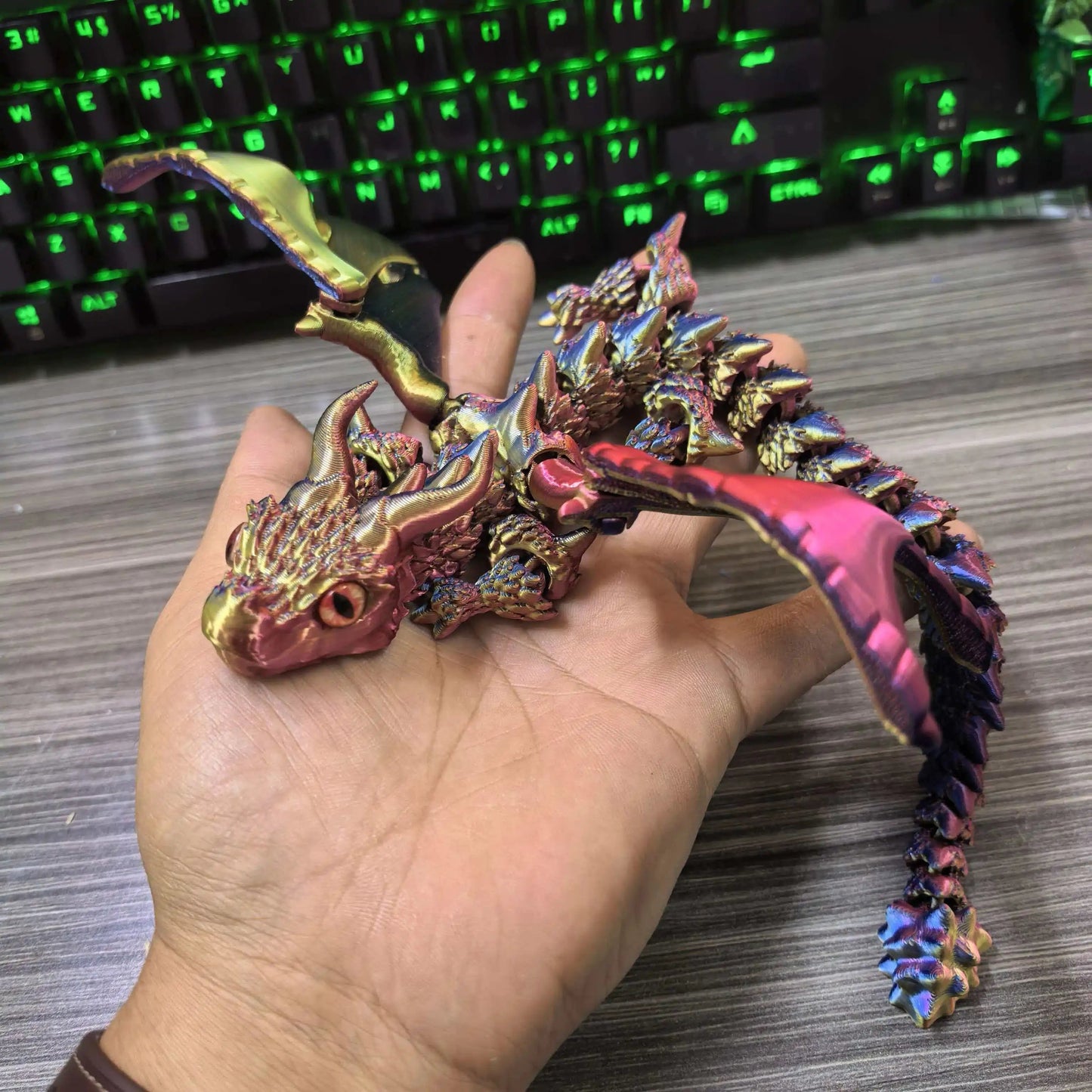22-30CM 3D Printed Simulated Eyes Flying Dragon Baby Ornaments Joints Can Move Dragon Rockery Fish Tank Landscaping Decoration Elk-Valley 3D