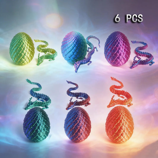 3D Printed Dragon Egg Toy Set (6 Eggs + 6 Dragons), Durable Plastic Material, Cute Home Decor Ornaments for Christmas and Easter Elk-Valley 3D