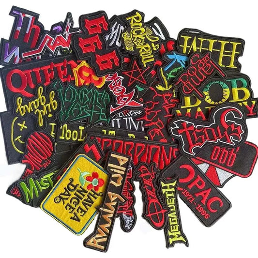 5PCS/ Text Clothing Stickers Fabric Applique Embroidery Iron On Patches,Punk Rock Music Band Badges Clothes Striped Sewing Patch Elk-Valley 3D