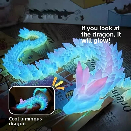 22cm Luminous 3D Printed Dragon Articulated Joints Glow in Dark, Blue White Desktop Night Light Home Decor Kids Gift Bedroom Orn Elk-Valley 3D