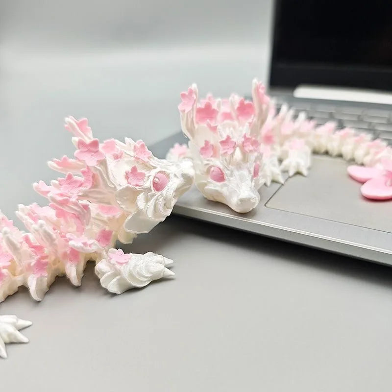 3D Printed Love Cherry Blossom Dragon Ornament Joint Mobility Simulated Dragon Model Landscape Craft Home Desktop Decorations Elk-Valley 3D