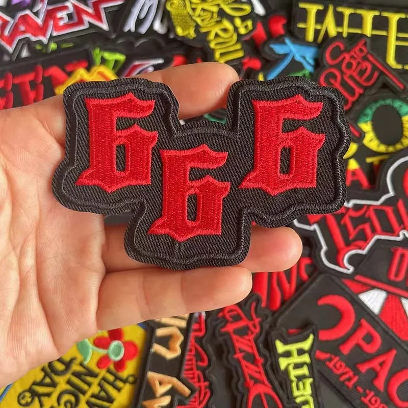 5PCS/ Text Clothing Stickers Fabric Applique Embroidery Iron On Patches,Punk Rock Music Band Badges Clothes Striped Sewing Patch Elk-Valley 3D