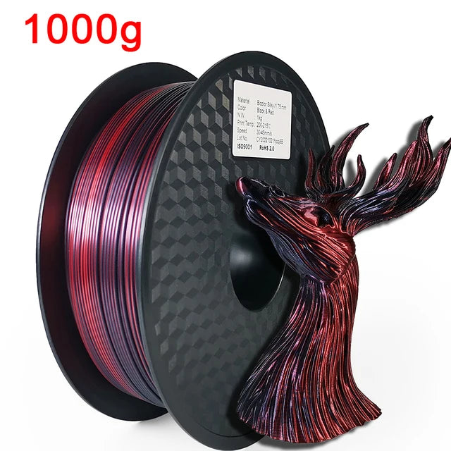 Dual Color Filament Silk PLA 1.75mm 1kg 500g 250g 3D Printer Plastic Material Two Colors Filament PLA Black Red Green Bundle New Elk-Valley 3D