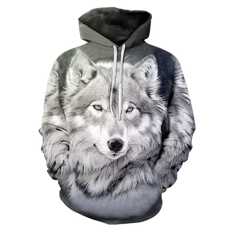 2023 Men's Oversized Hoodie 3D Wolf Animals Pattern Ferocious Warrior Fashion Sweatshirt Loose Street Funny Tracksuits Fitness Elk-Valley 3D