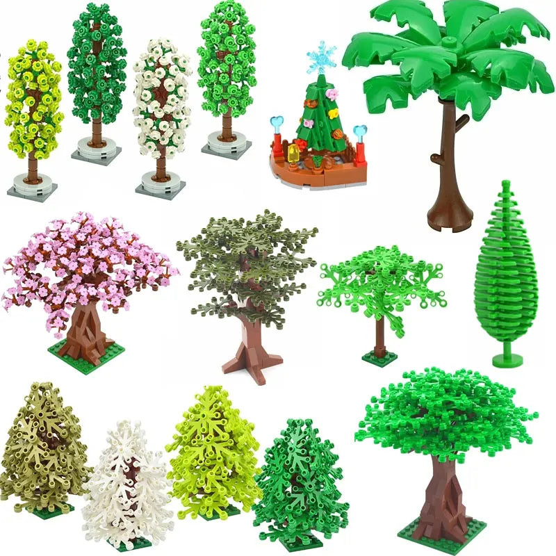 DIY Plant Tree City Bricks Assemble MOC Pine Christmas Tree Model Building Blocks Educational Sunflower Brick For Children Gifts Elk-Valley 3D