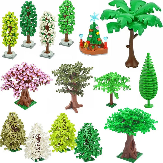 DIY Plant Tree City Bricks Assemble MOC Pine Christmas Tree Model Building Blocks Educational Sunflower Brick For Children Gifts Elk-Valley 3D