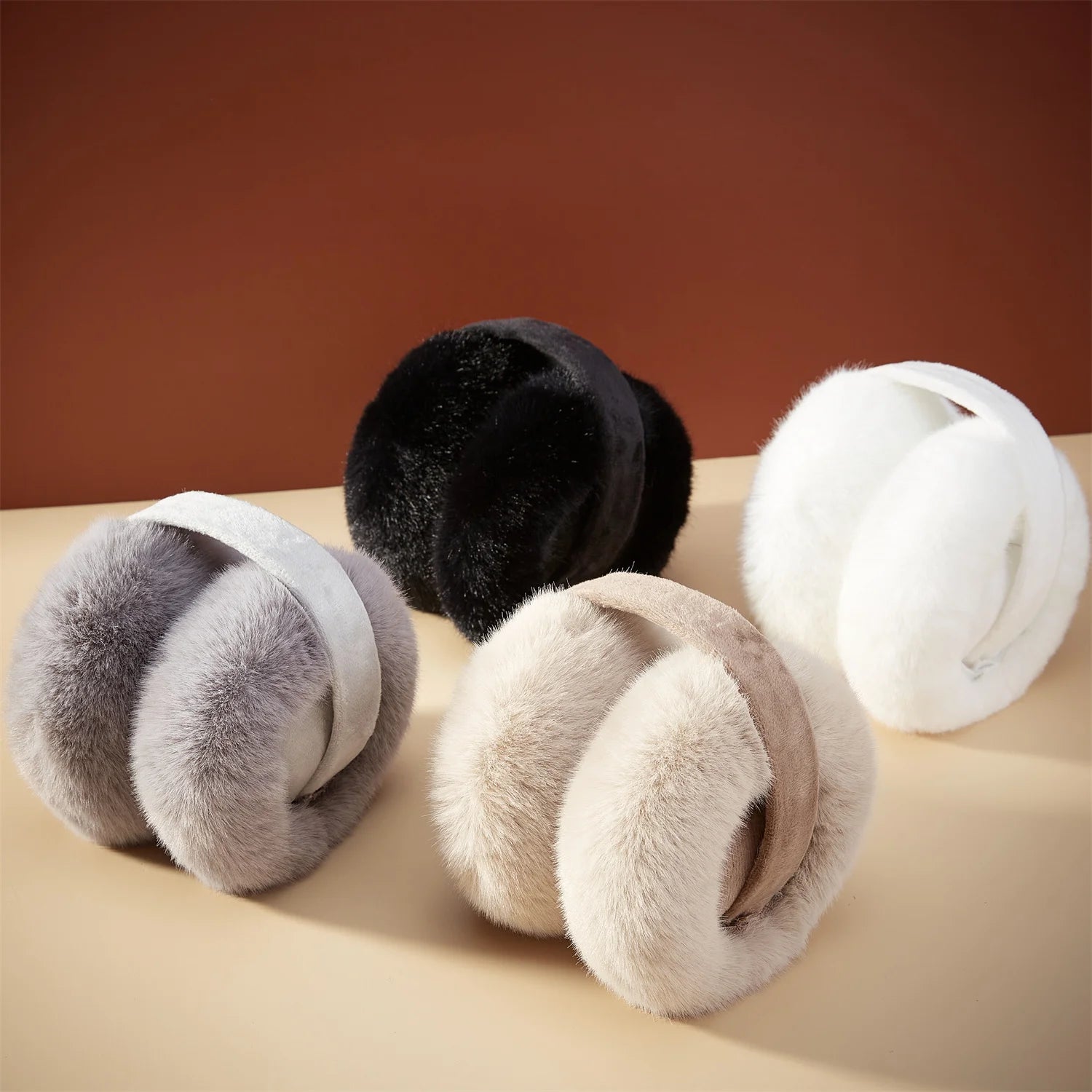 Anjj High Quality Earmuffs Faux Rabbit Fur Hang Ear Cover Warm Winter Ear Muffs Fur Earmuffs Unisex Adult Ear Warmer Fold Elk-Valley 3D