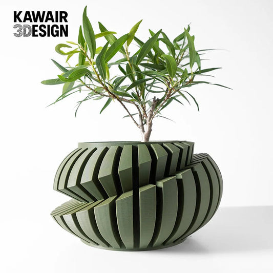 Eco-Friendly 3D Printed Flower Pot Irregular Geometric plant pot with Textured Lines for Tabletop Decor & Sustainable Gift Elk-Valley 3D