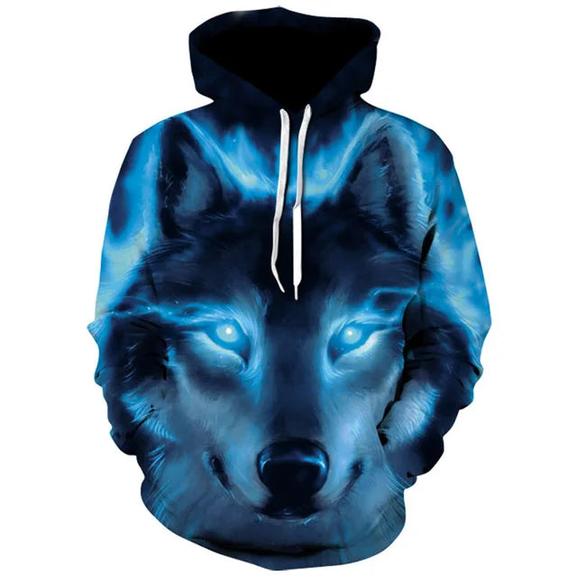 2023 Men's Oversized Hoodie 3D Wolf Animals Pattern Ferocious Warrior Fashion Sweatshirt Loose Street Funny Tracksuits Fitness Elk-Valley 3D
