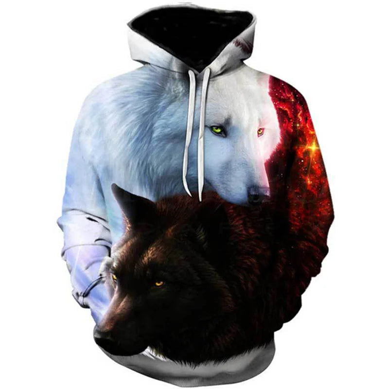 2023 Men's Oversized Hoodie 3D Wolf Animals Pattern Ferocious Warrior Fashion Sweatshirt Loose Street Funny Tracksuits Fitness Elk-Valley 3D