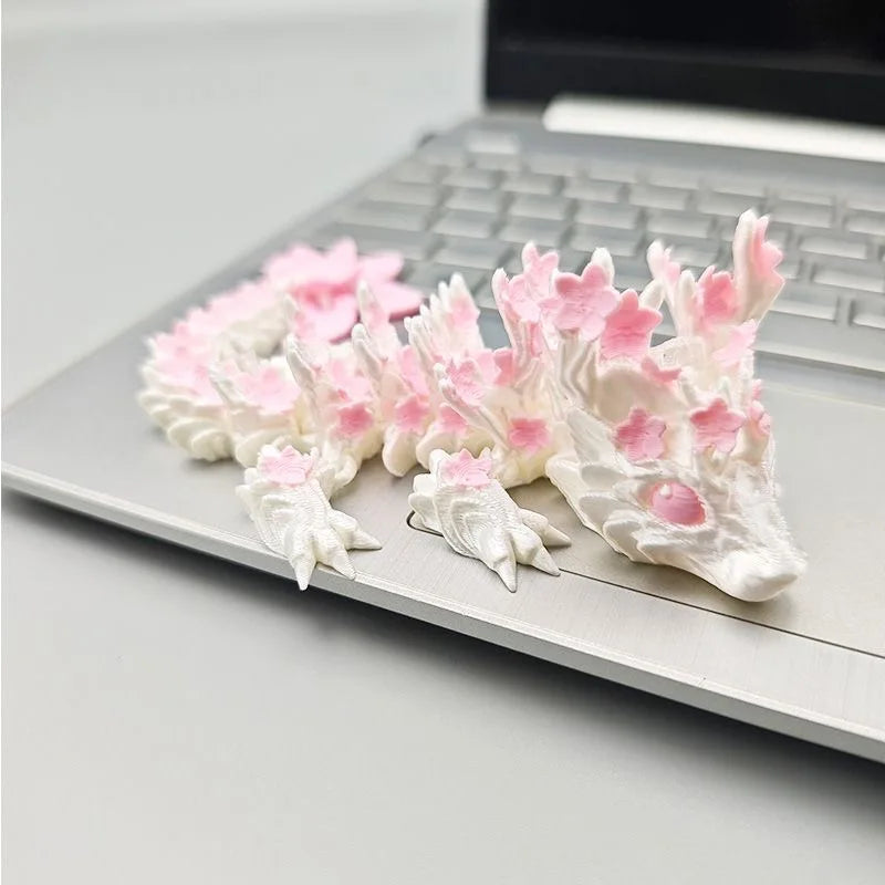 3D Printed Love Cherry Blossom Dragon Ornament Joint Mobility Simulated Dragon Model Landscape Craft Home Desktop Decorations Elk-Valley 3D