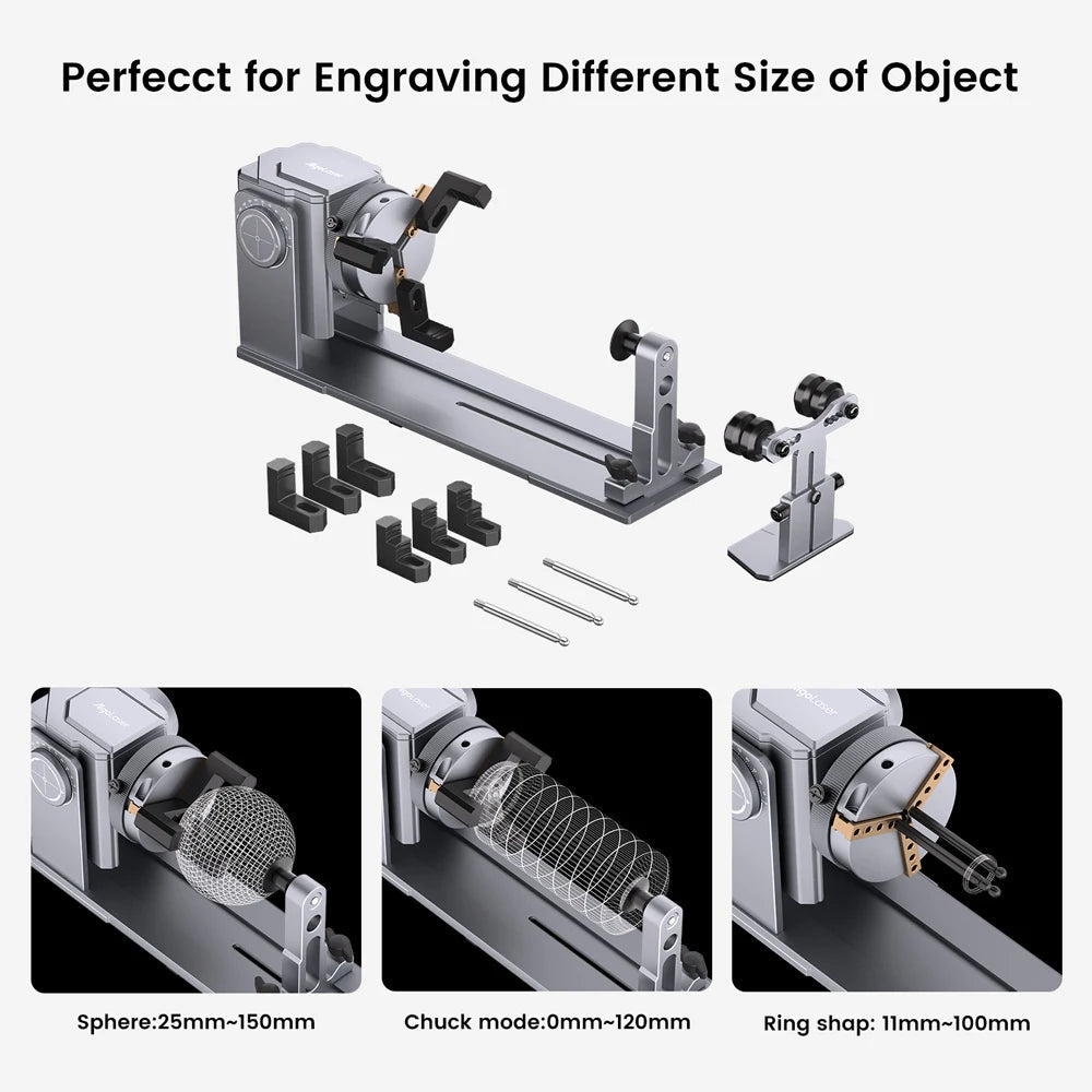 AlgoLaser Multi-function Rotary 4in1 Rotary Kit for Laser Engraver Gripping Cylindrical Rings Spherical Objects Rotary Engraving Elk-Valley 3D