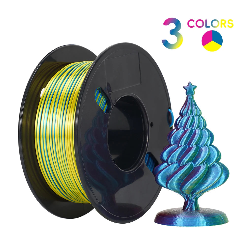 3D Printer Filament Safety Plastic Filament 200g Tri-Color Silk Rainbow PLA Filament 1.75mm Accuracy+/-0.02m 3D Printer Filament Elk-Valley 3D