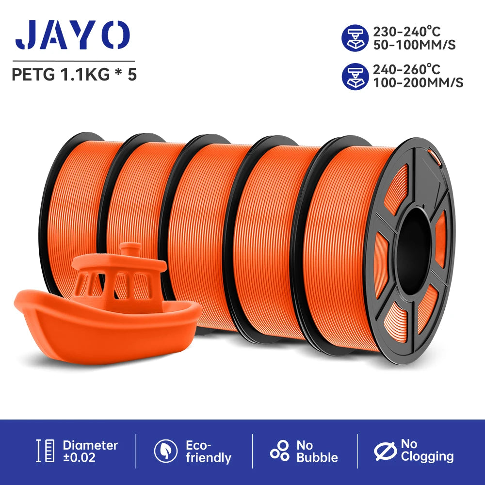 JAYO petg 3d printer filaments PETG 5Rolls 1.75mm Mixed Color Bubble Free FDM 3D Printer Material for 3d pen refill 1.1kg/1rolls Elk-Valley 3D