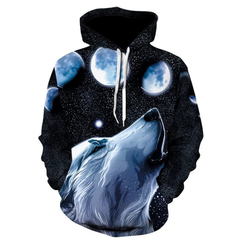 2023 Men's Oversized Hoodie 3D Wolf Animals Pattern Ferocious Warrior Fashion Sweatshirt Loose Street Funny Tracksuits Fitness Elk-Valley 3D