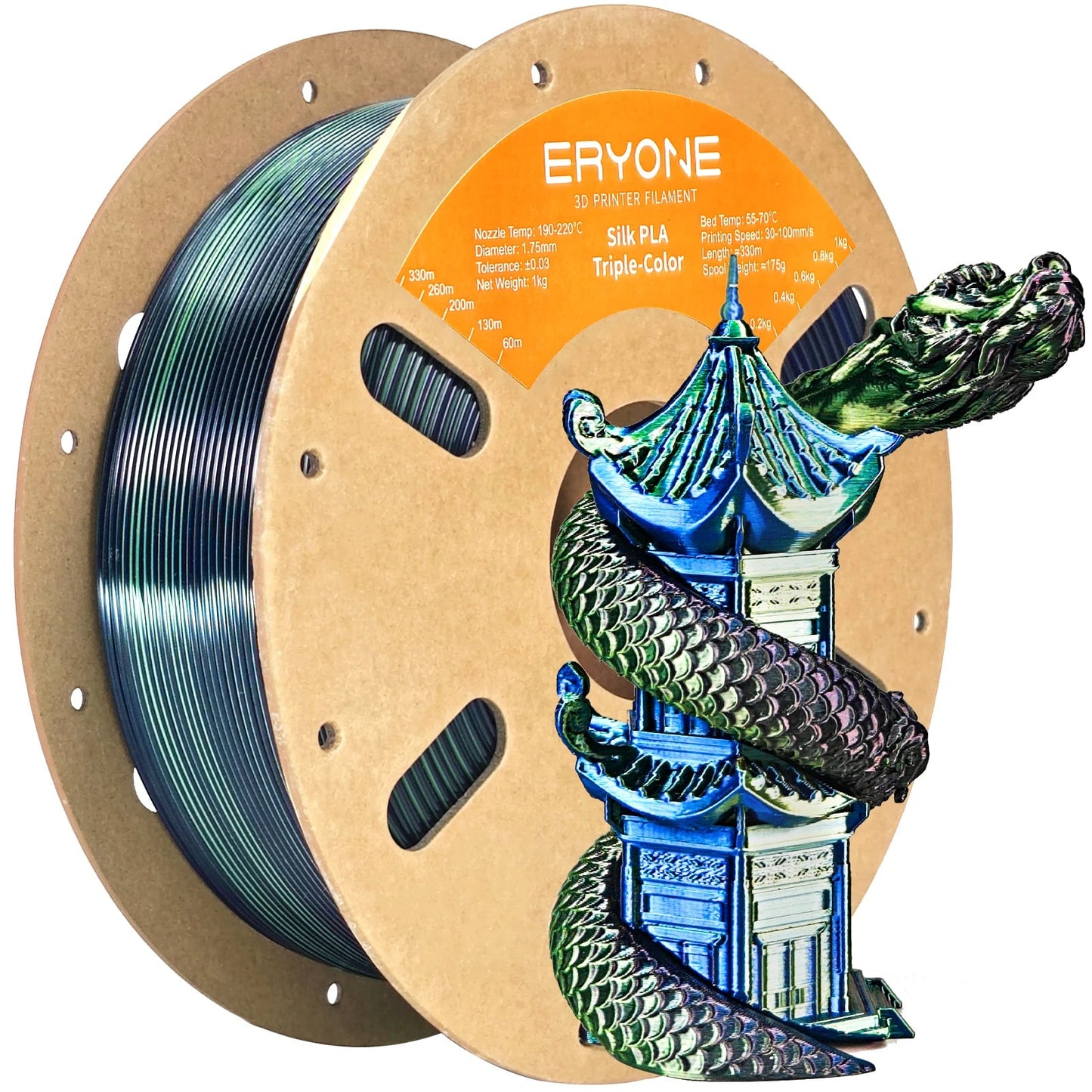 ERYONE 1KG Silk Triple Color Series PLA 3D Printer Filament 1.75mm, Tri-Color Coextrusion Silky Shiny Finish, 1kg Spool Elk-Valley 3D