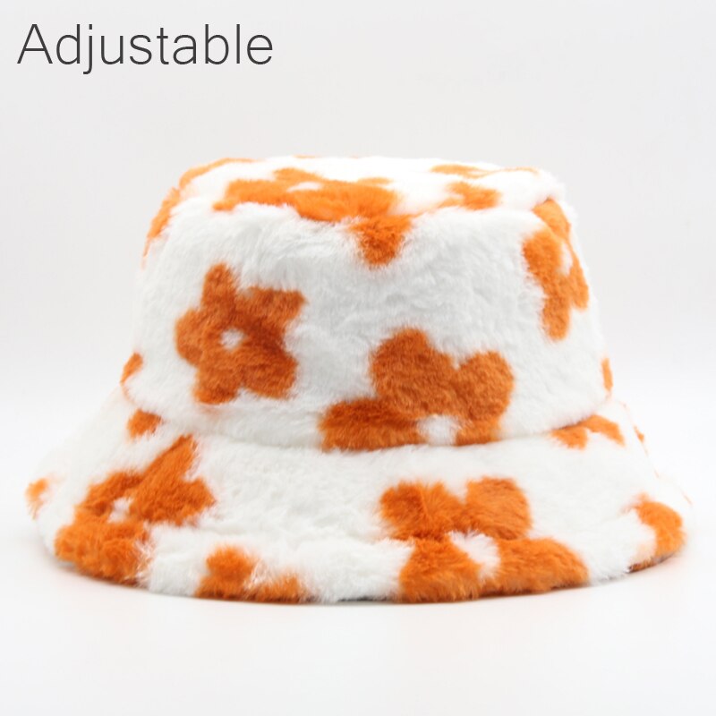 Winter Cow Leopard Faux Fur Fluffy Bucket Hats Women Outdoor Warm Sun Hat Soft Velvet Furry Fisherman Cap Girl Fashion Panama Elk-Valley 3D