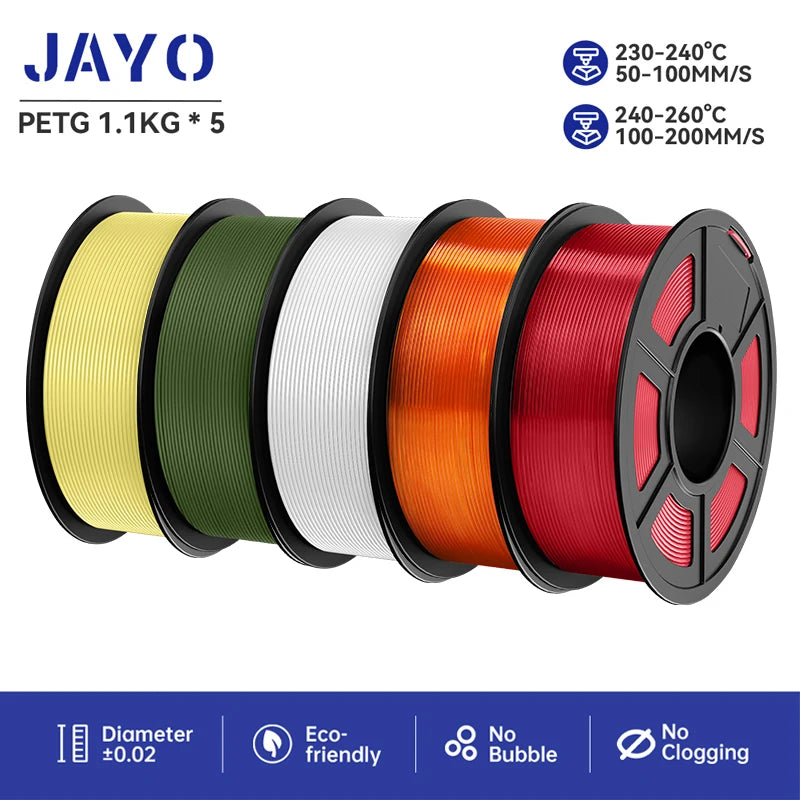 JAYO petg 3d printer filaments PETG 5Rolls 1.75mm Mixed Color Bubble Free FDM 3D Printer Material for 3d pen refill 1.1kg/1rolls Elk-Valley 3D