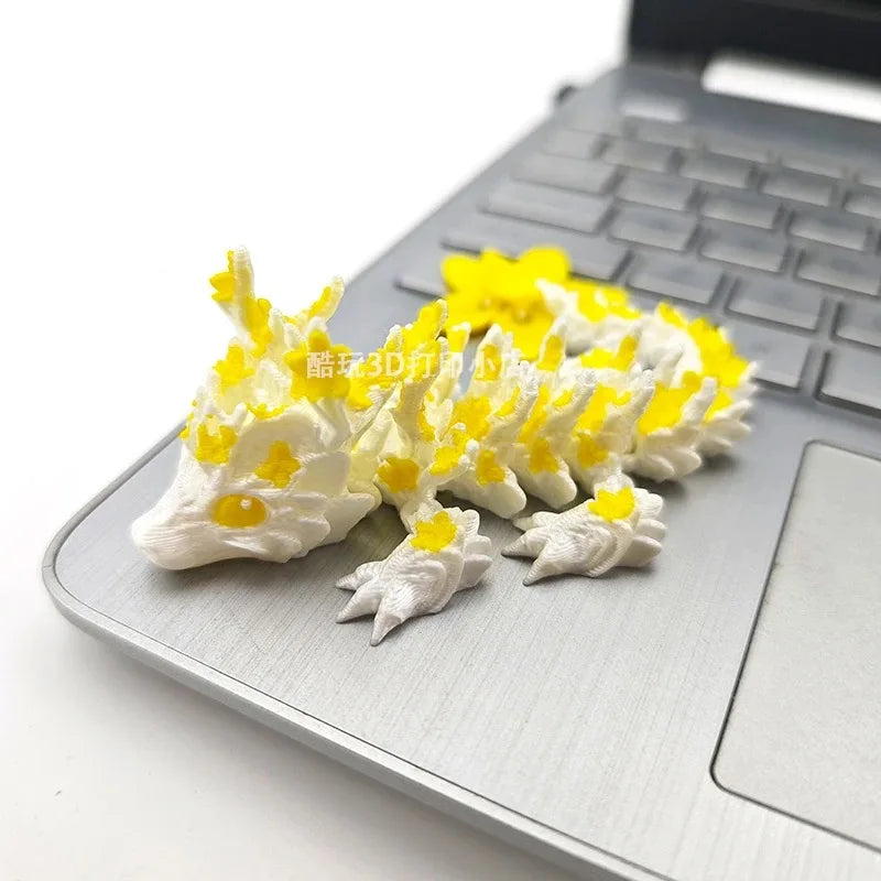 3D Printed Love Cherry Blossom Dragon Ornament Joint Mobility Simulated Dragon Model Landscape Craft Home Desktop Decorations Elk-Valley 3D