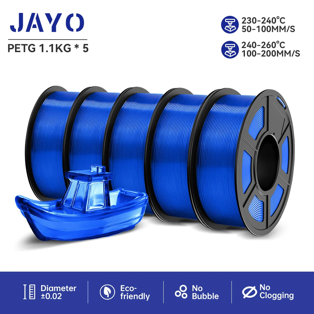 JAYO petg 3d printer filaments PETG 5Rolls 1.75mm Mixed Color Bubble Free FDM 3D Printer Material for 3d pen refill 1.1kg/1rolls Elk-Valley 3D