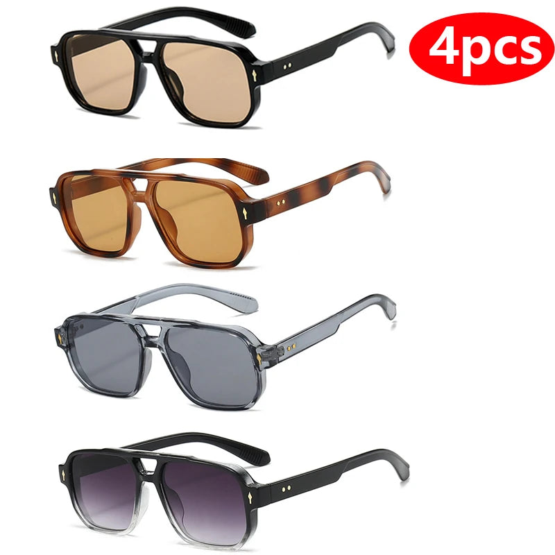 1pcs/4pcs Brand Fashion Square Women Men Sunglasses Retro Rivets Women Brand Designer Shades UV400 Sun Glasses Shades Elk-Valley 3D