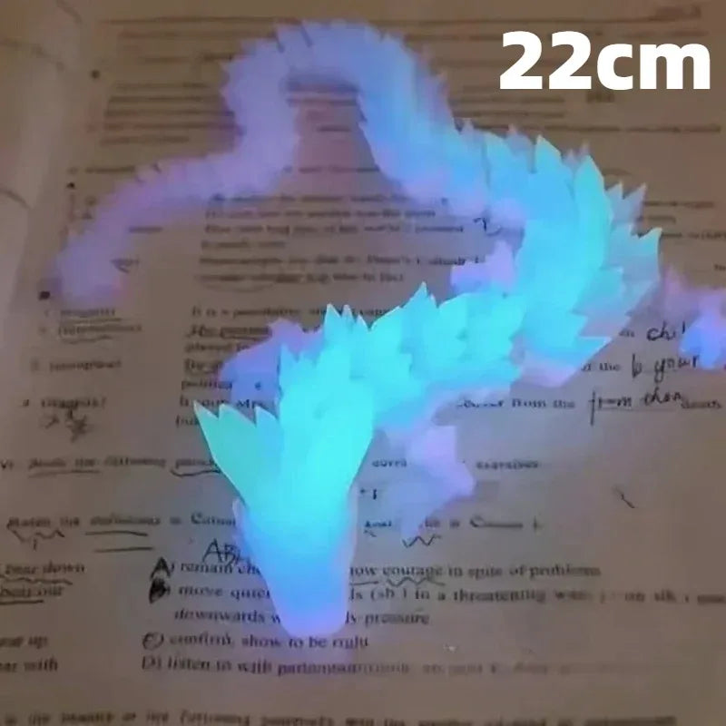 22cm Luminous 3D Printed Dragon Articulated Joints Glow in Dark, Blue White Desktop Night Light Home Decor Kids Gift Bedroom Orn Elk-Valley 3D