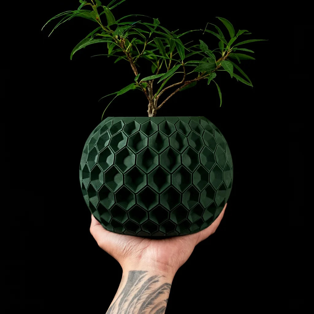 Modern minimalist 3D printed flower pots - biodegradable planters for home decoration, eco-friendly sustainable gifts (Hexa) Elk-Valley 3D