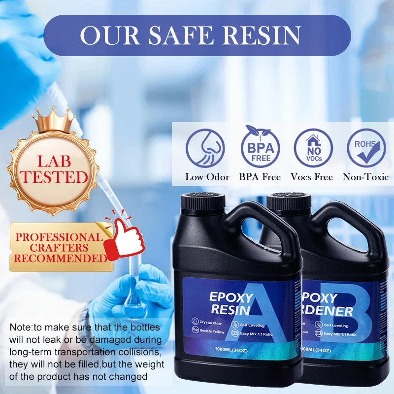 2000ML Epoxy Resin Kit Easy Mixing Crystal Clear Epoxy Resin Bubble-Free Anti-Yellowing Resin for Casting, DIY, Resin Art, Molds