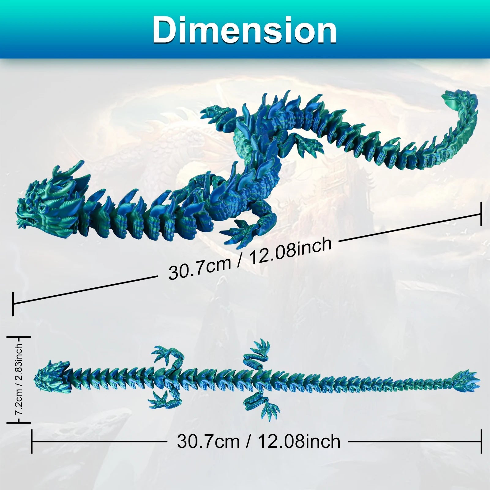 3D Printed Dragon Model 30.7cm- Poseable with Moving Joints & Limbs, Cool Home Decor, Unique Collectible Gift for Kids Adults Elk-Valley 3D