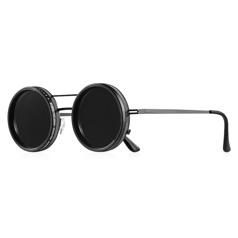 CRIXALIS 2Pcs Polarized Round ND9 Adjustable Dimming Sunglasses Men Women Punk Men's Driving  Eyeglasses Outdoor Shades UV400 Elk-Valley 3D