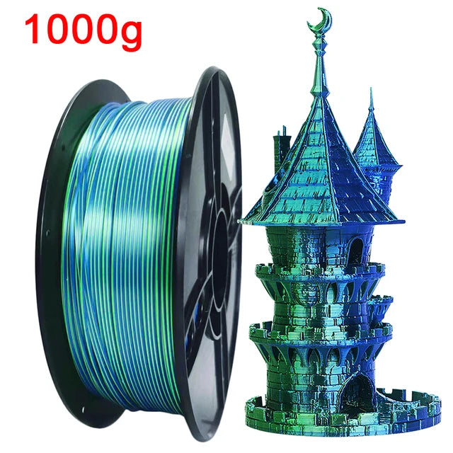 Dual Color Filament Silk PLA 1.75mm 1kg 500g 250g 3D Printer Plastic Material Two Colors Filament PLA Black Red Green Bundle New Elk-Valley 3D