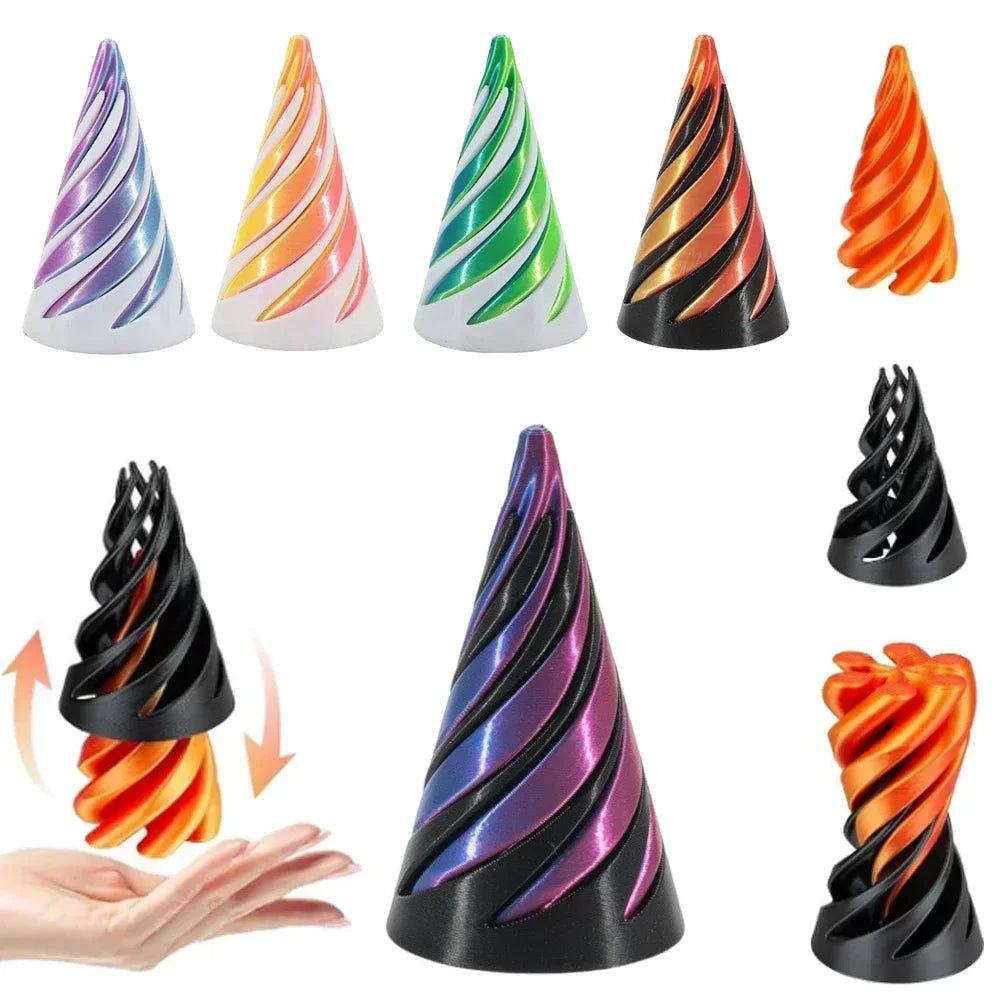 3D Printed Spiral Cone Toy Impossible Pyramid Passthrough Sculpture Pass Through Pyramid Toy Mini Vortex Thread Illusion Elk-Valley 3D