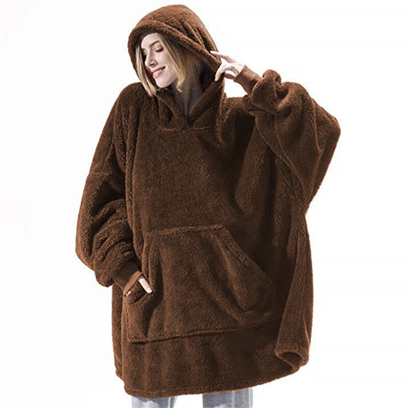 Blanket with Sleeves Women Oversized Winter Hoodie Fleece Warm Hoodies Sweatshirts Giant TV Blanket Women Hoody Robe Couple Men Elk-Valley 3D