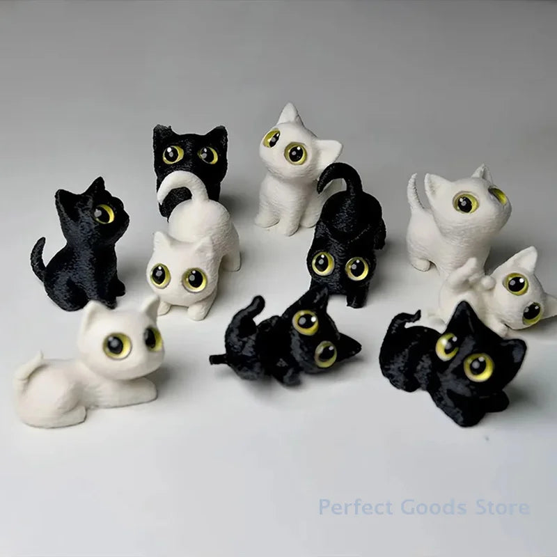 3D Printed Cat Ornament with Large Eyes Miniature Statue Miniature Adorable Kitten Micro-Scenery Craft Desktop Decoration