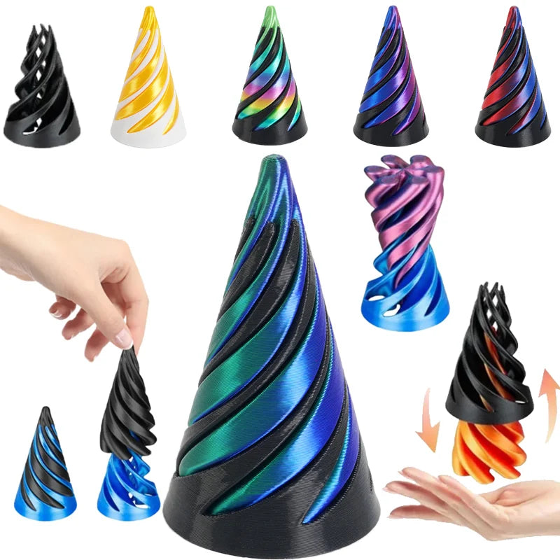 3D Printed Spiral Cone Pyramid Passthrough Sculpture Pass Through Pyramid Toy Mini Vortex Thread illusion Cone Spiral Ornaments Elk-Valley 3D