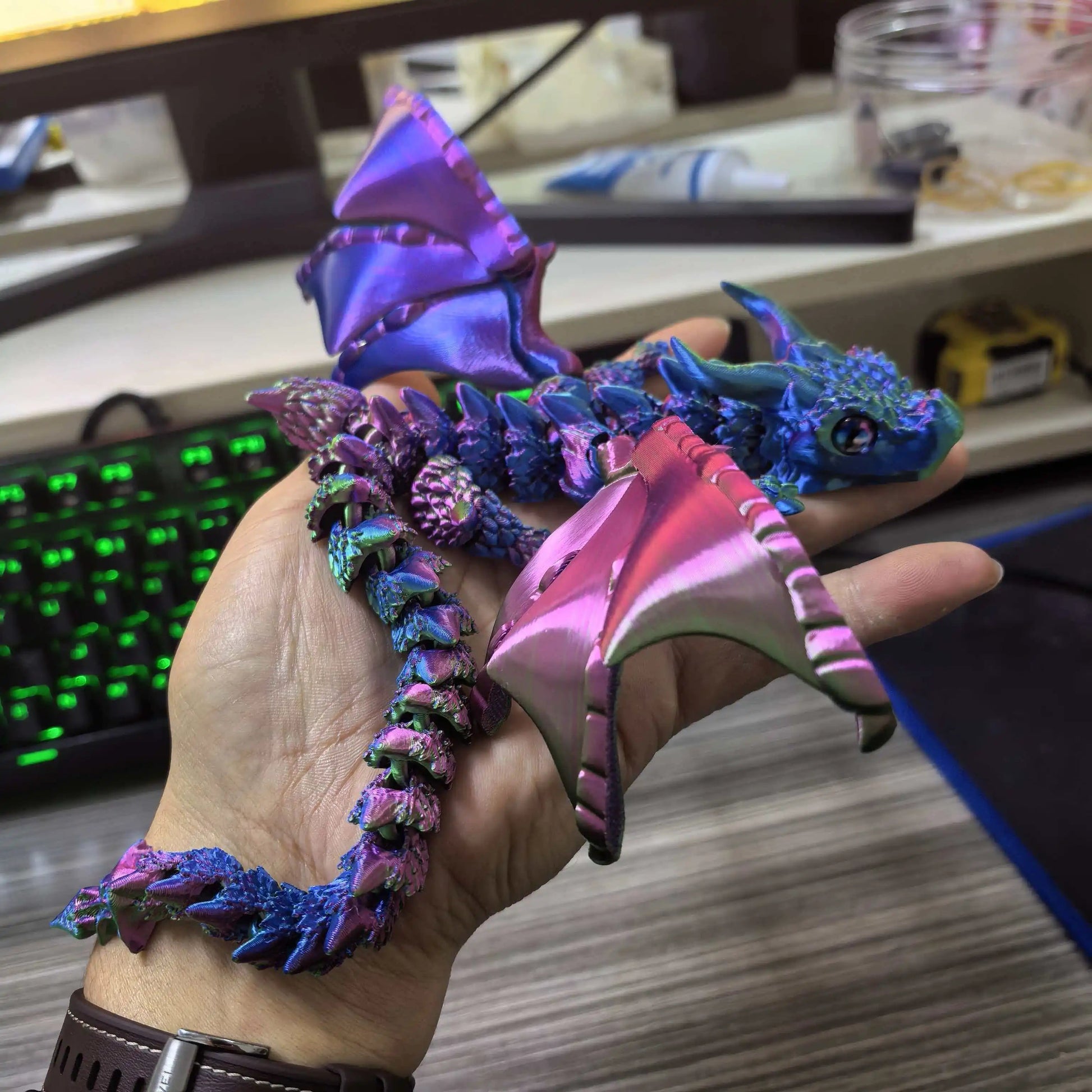 22-30CM 3D Printed Simulated Eyes Flying Dragon Baby Ornaments Joints Can Move Dragon Rockery Fish Tank Landscaping Decoration Elk-Valley 3D