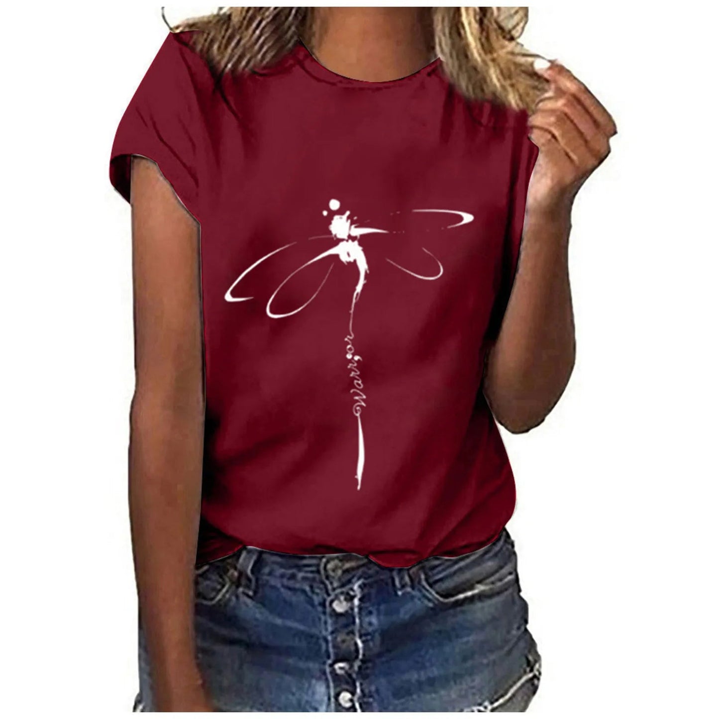 Tops Dragonfly Printed Original Collar Casual Base Shirt Short-sleeved Women's T-shirt Oversized T Shirt Clothes Tees Elk-Valley 3D