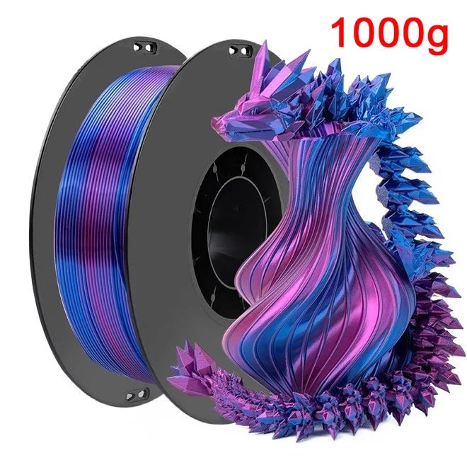 Dual Color Filament Silk PLA 1.75mm 1kg 500g 250g 3D Printer Plastic Material Two Colors Filament PLA Black Red Green Bundle New Elk-Valley 3D