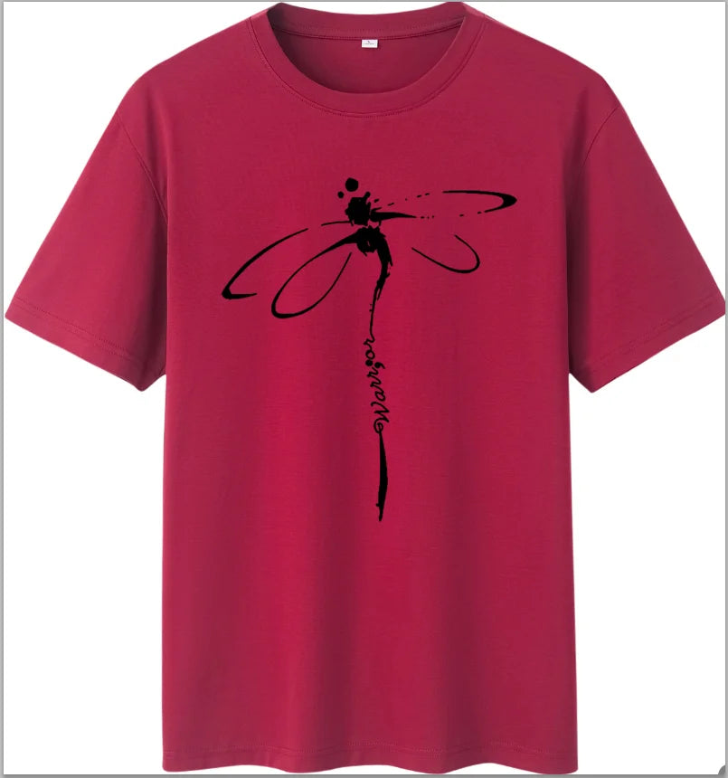 Tops Dragonfly Printed Original Collar Casual Base Shirt Short-sleeved Women's T-shirt Oversized T Shirt Clothes Tees Elk-Valley 3D