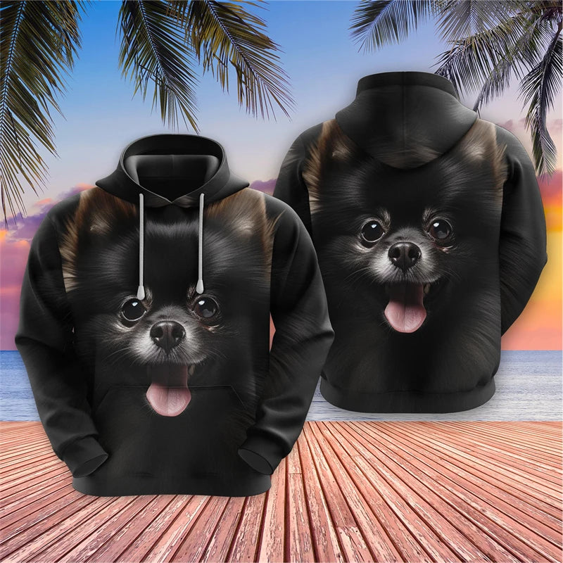 Men's Hoodies Dog Face 3D Printed Tops Autumn Harajuku Fashion Chihuahua Graphic Sweatshirts Pet Pullovers  Casual Animal Tops Elk-Valley 3D