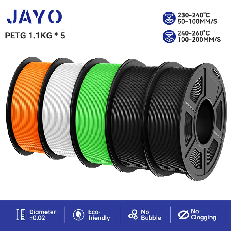 JAYO petg 3d printer filaments PETG 5Rolls 1.75mm Mixed Color Bubble Free FDM 3D Printer Material for 3d pen refill 1.1kg/1rolls Elk-Valley 3D