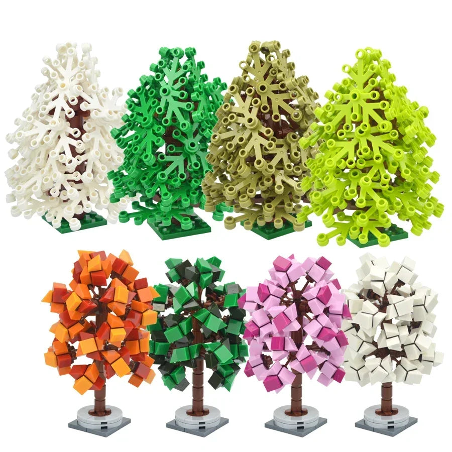 DIY Plant Tree City Bricks Assemble MOC Pine Christmas Tree Model Building Blocks Educational Sunflower Brick For Children Gifts Elk-Valley 3D