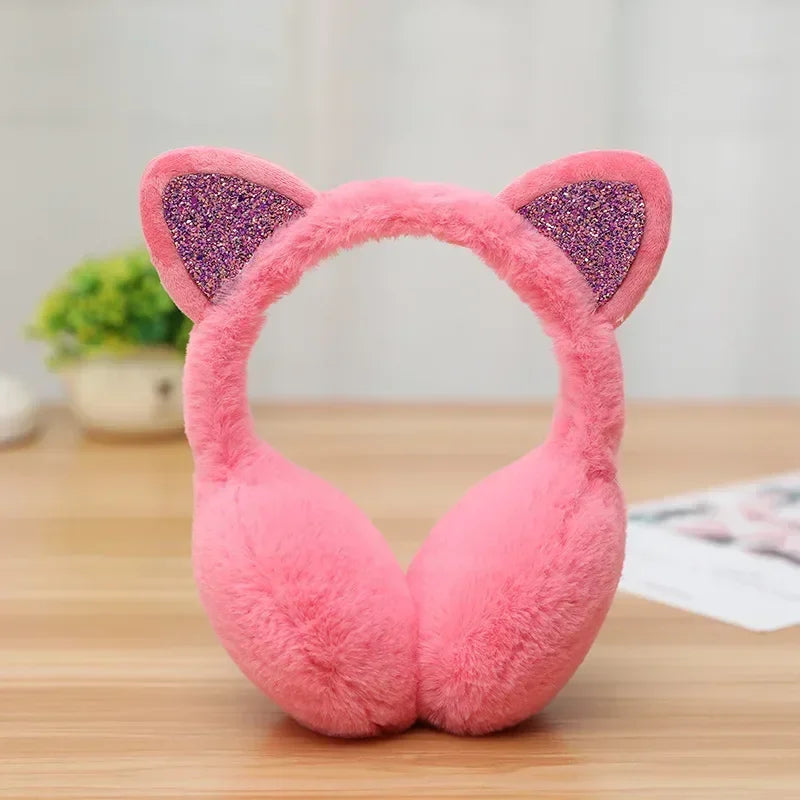 Winter Warm Cat Ear Warmers Glitter Ears Plush Earmuffs for Women Playful Girls Ear Muffs Cold Protection Warm Hot Elk-Valley 3D