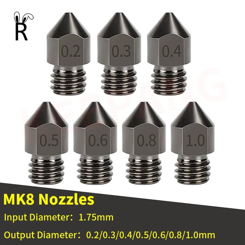 3D Printer Parts MK8 Nozzle 0.2mm-1.0mm For 1.75MM Supplies CR10 CR10S Ender-3 Hardened Steel Extruder Head 3D Printer Nozzle Elk-Valley 3D
