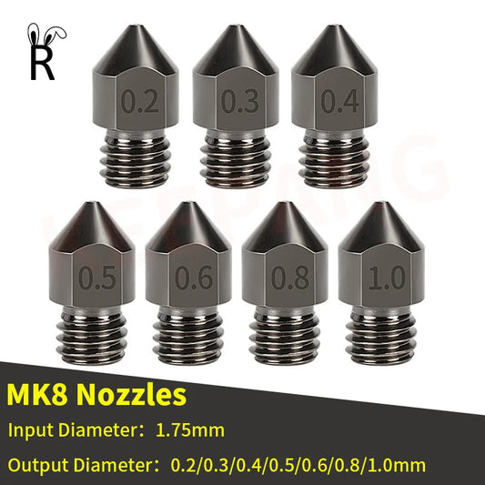 3D Printer Parts MK8 Nozzle 0.2mm-1.0mm For 1.75MM Supplies CR10 CR10S Ender-3 Hardened Steel Extruder Head 3D Printer Nozzle Elk-Valley 3D