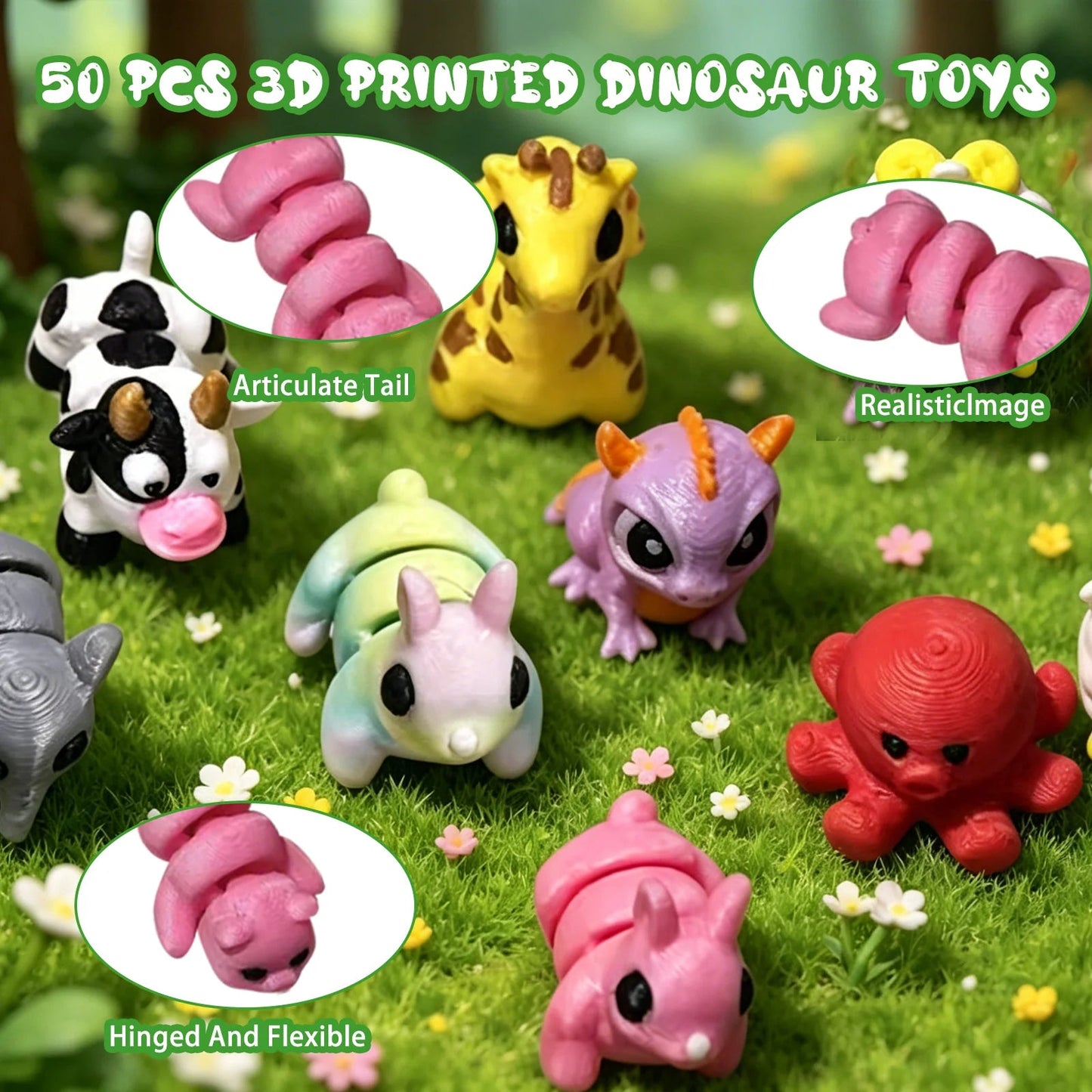 10/20/30/50Pcs Mini 3D Printed Animal Figurines Set, Articulated Flexible Fidget Toys Cute Desk Pets Decor for Fun Party Favors Elk-Valley 3D