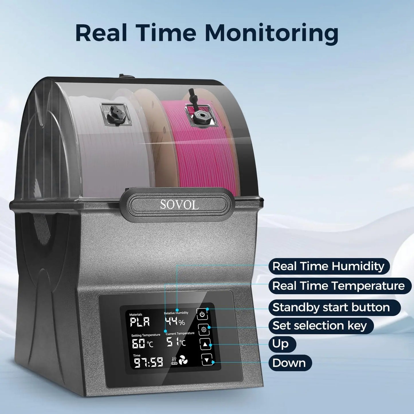 Sovol Filament Dryer SH02 Dry Box Filament Sealed Storage Box 3D Printer Spool Holder with PTC Heater Filament Dehydrator