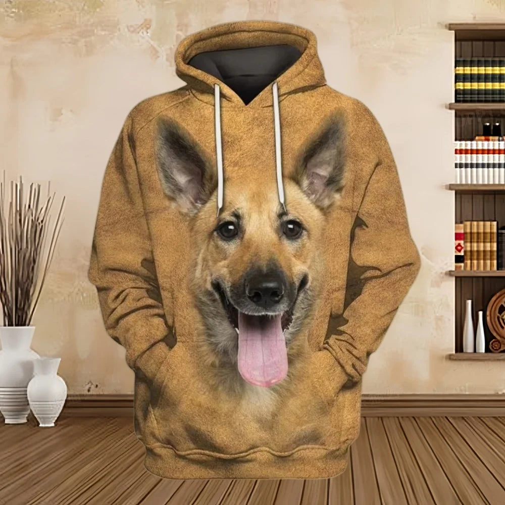 2024 New Hoodies 3D Graphic Silver Ribbon Hoodies Animals Dog Belgian Malinois Sweatshirts Casual Harajuku Sportswear Clothing Elk-Valley 3D