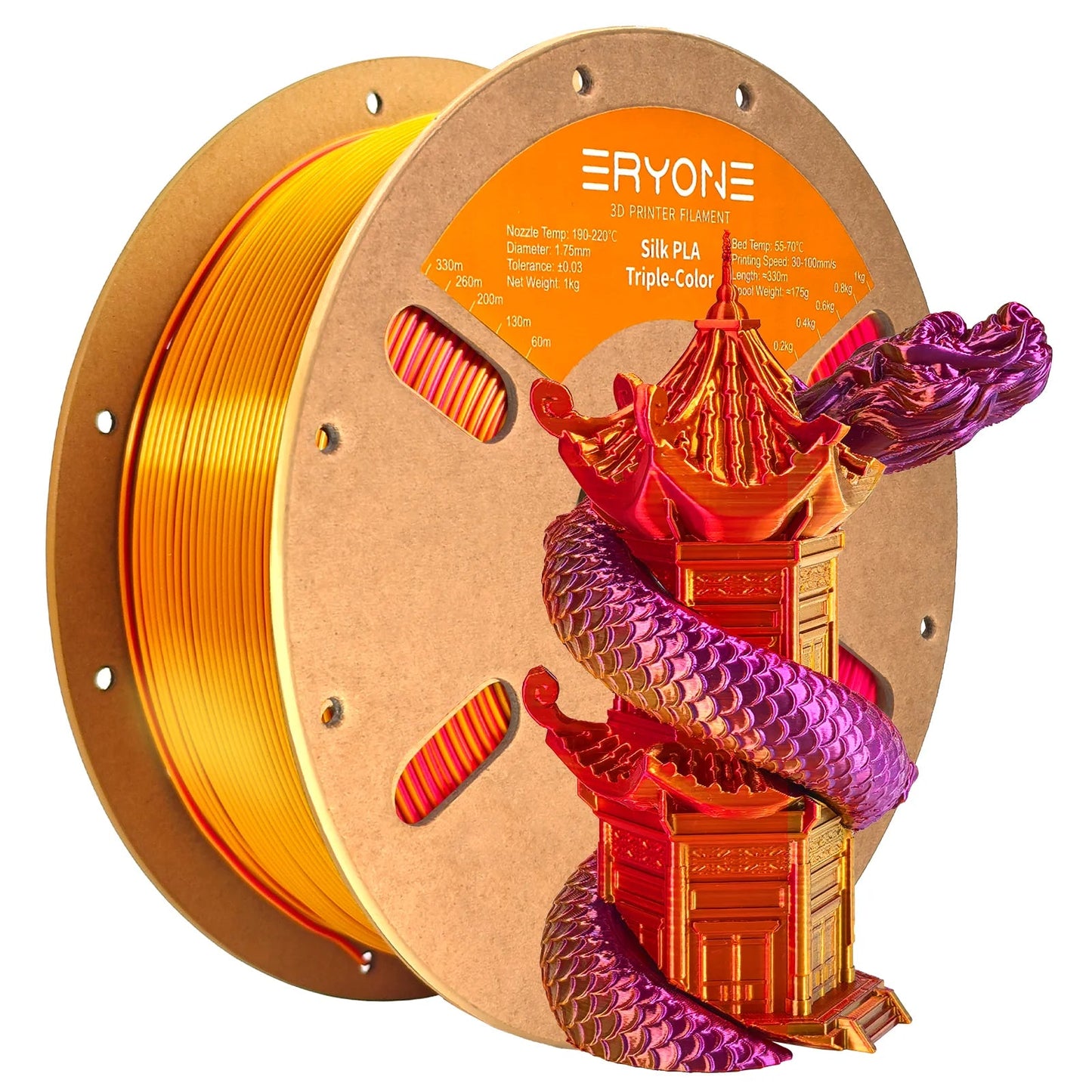 ERYONE 1KG Silk Triple Color Series PLA 3D Printer Filament 1.75mm, Tri-Color Coextrusion Silky Shiny Finish, 1kg Spool Elk-Valley 3D